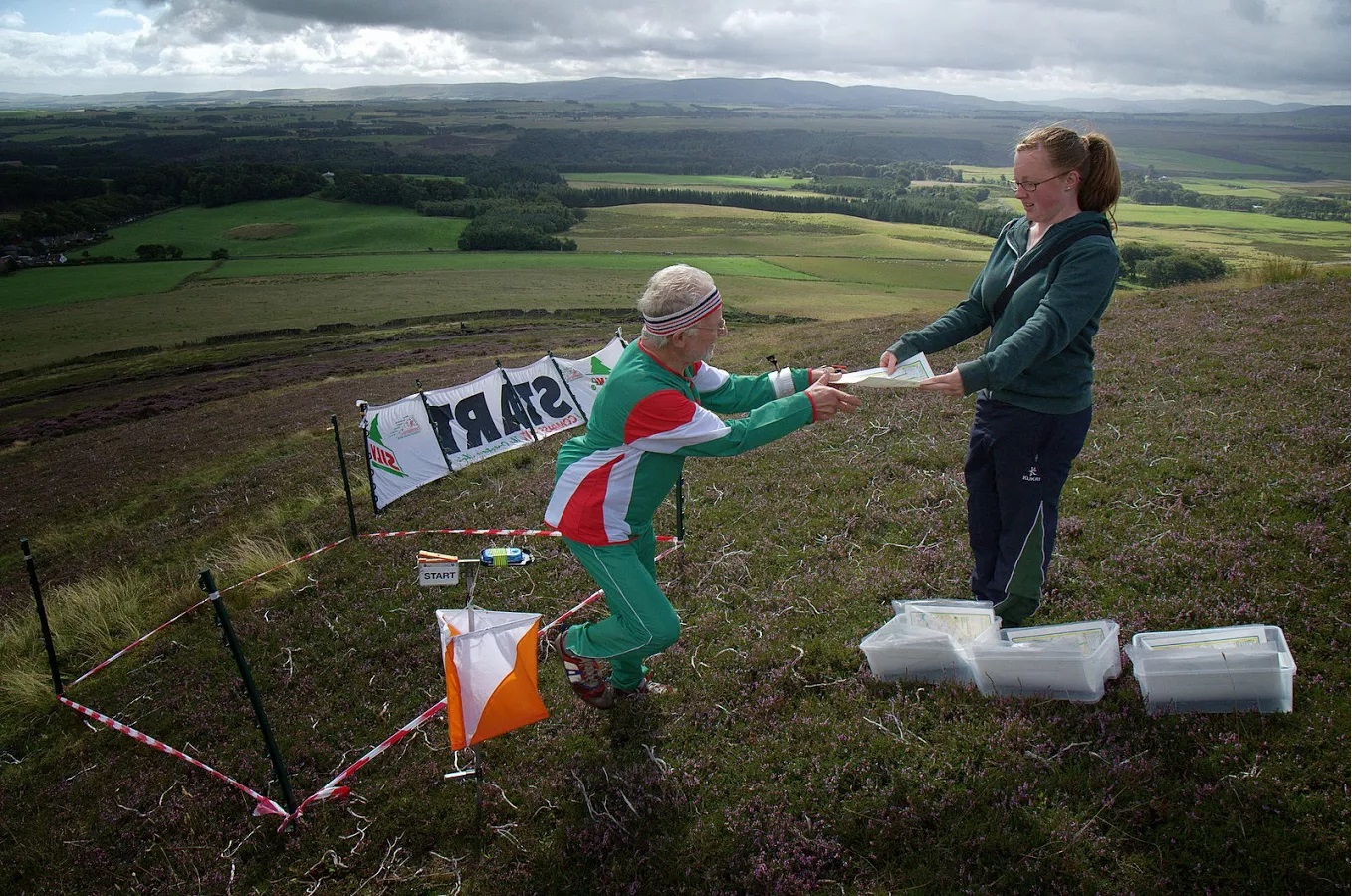 Starting an orienteering event as an outdoor sporting activity in Scotland